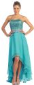 Strapless Hi-Low Formal Prom Dress with Sequin Bodice in Teal